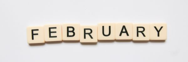 Scrabble tiles that spell February